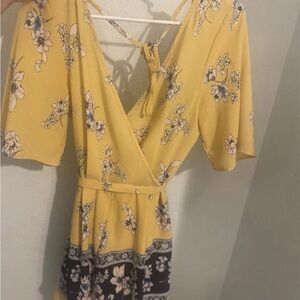 Floral Yellow Wrap Romper